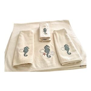 Avanti The Art of the Bath Embroidered Seahorse 199% Cotton Towel Set Six Pieces